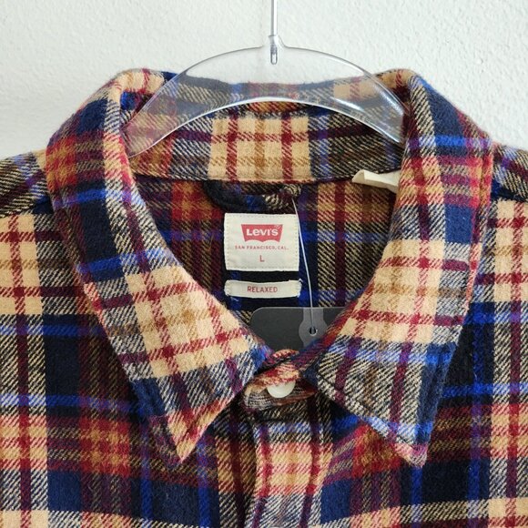 NWT Levi's Plaid Flannel Button Down Shirt Mens L Dark Blue/Orange - Picture 4 of 10